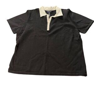 Jones New York Signature Black & White Polo Shirt Size 2X v--neck short sleeve